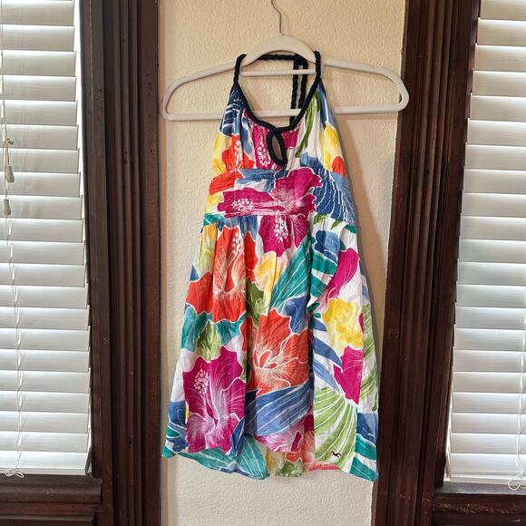 Hollister Floral Halter Mini Dress size M Babydoll Beach - Picture 2 of 5